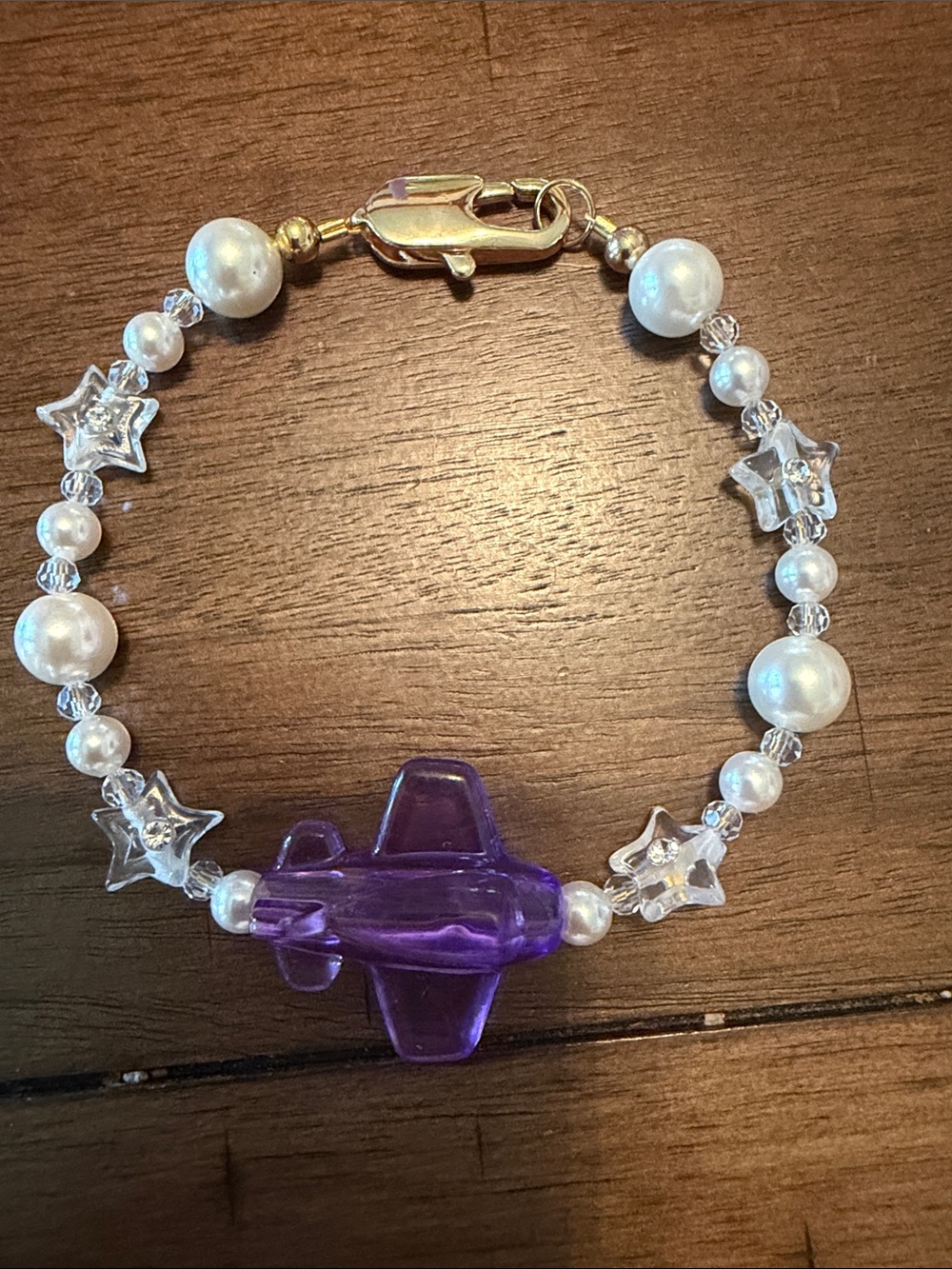 Audrey Limoges Collection Sheer Purple Plane Bracelet with Gold Clasp 7.5"